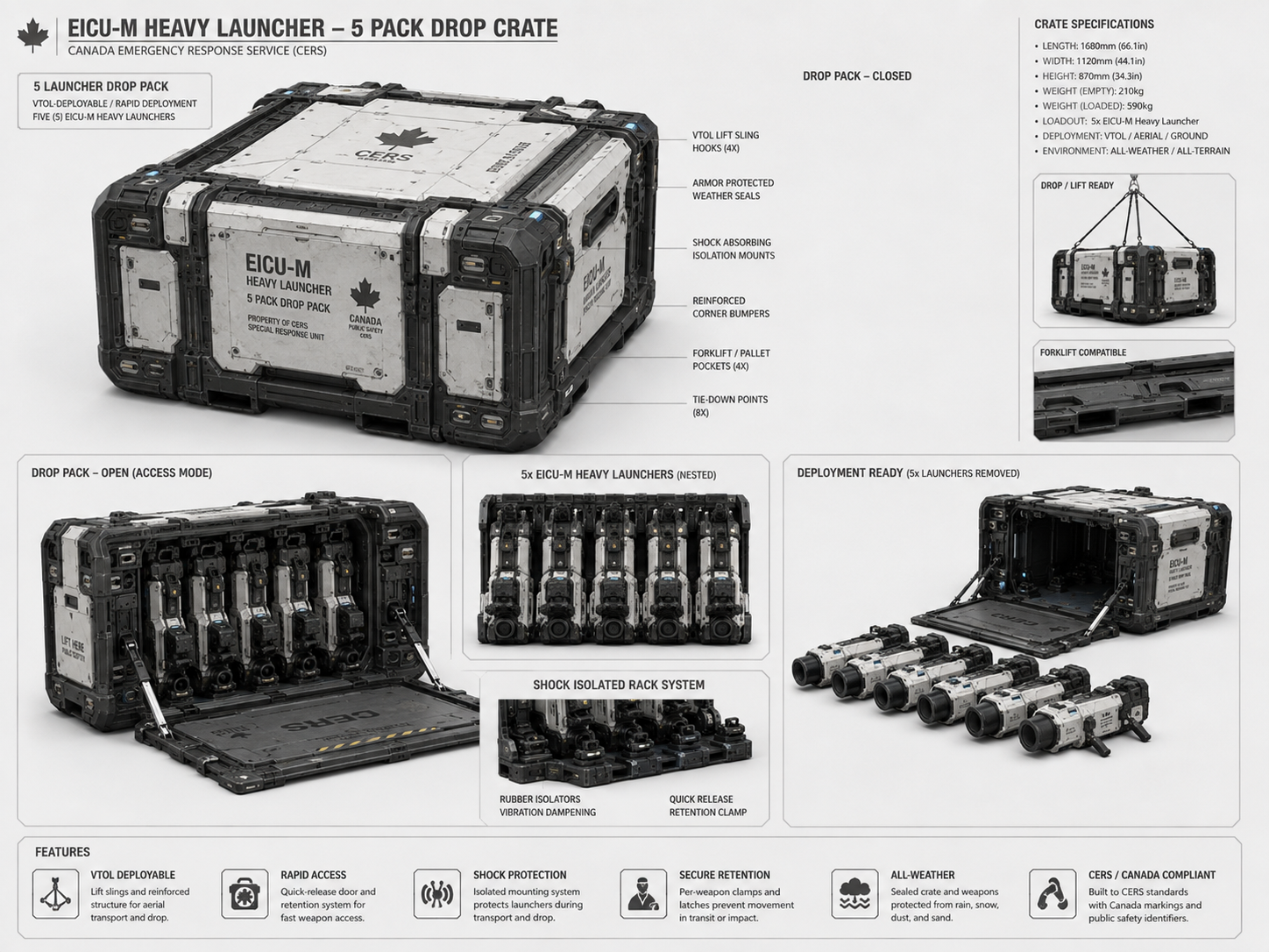 Five-unit EICU-M heavy launcher drop crate